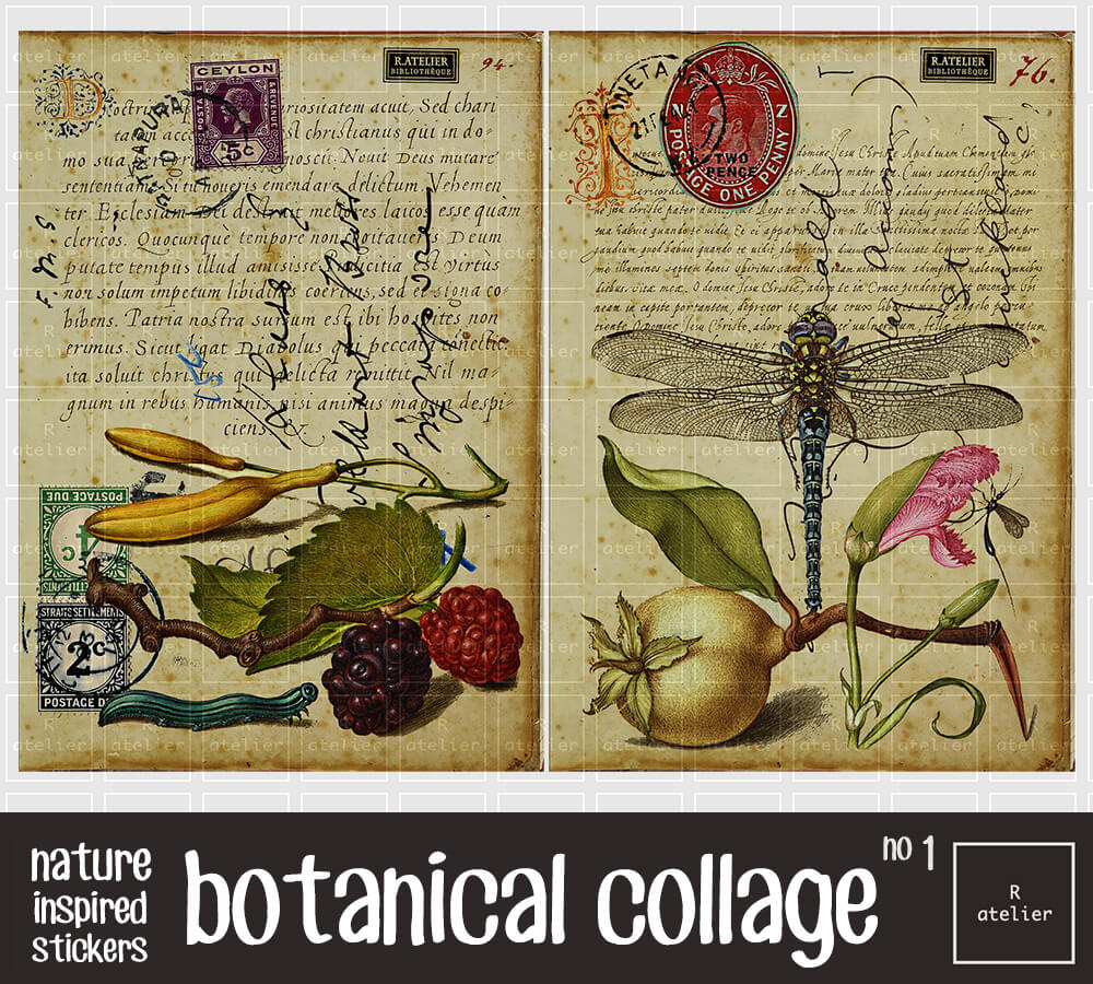 Botanical Collage Series | Scrapbooking Stickers Kit