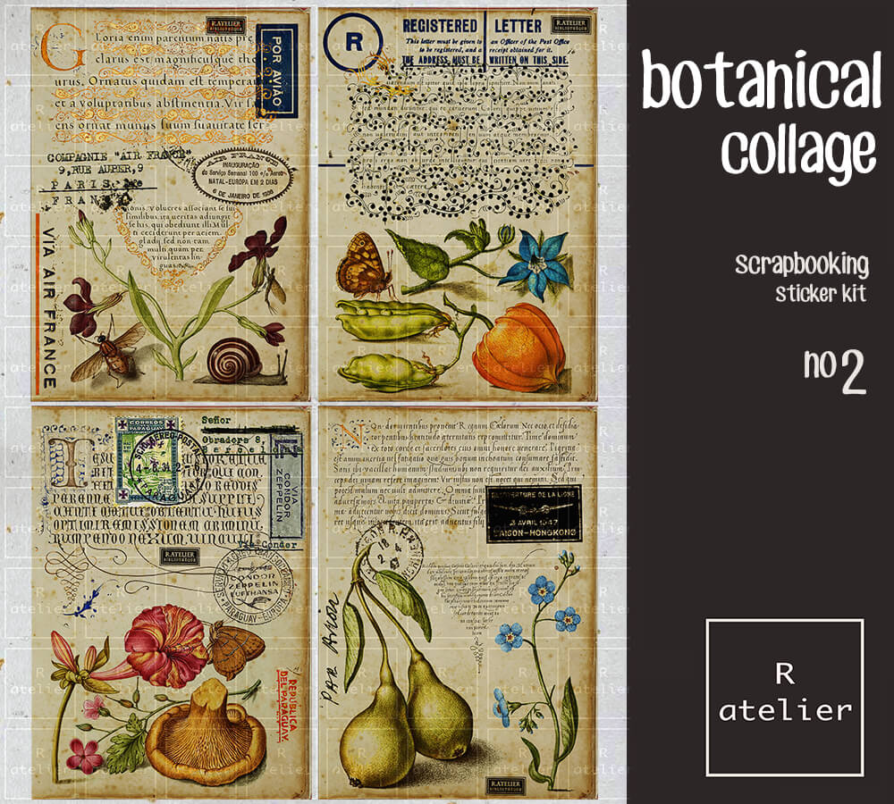 Botanical Collage Series | Scrapbooking Stickers Kit