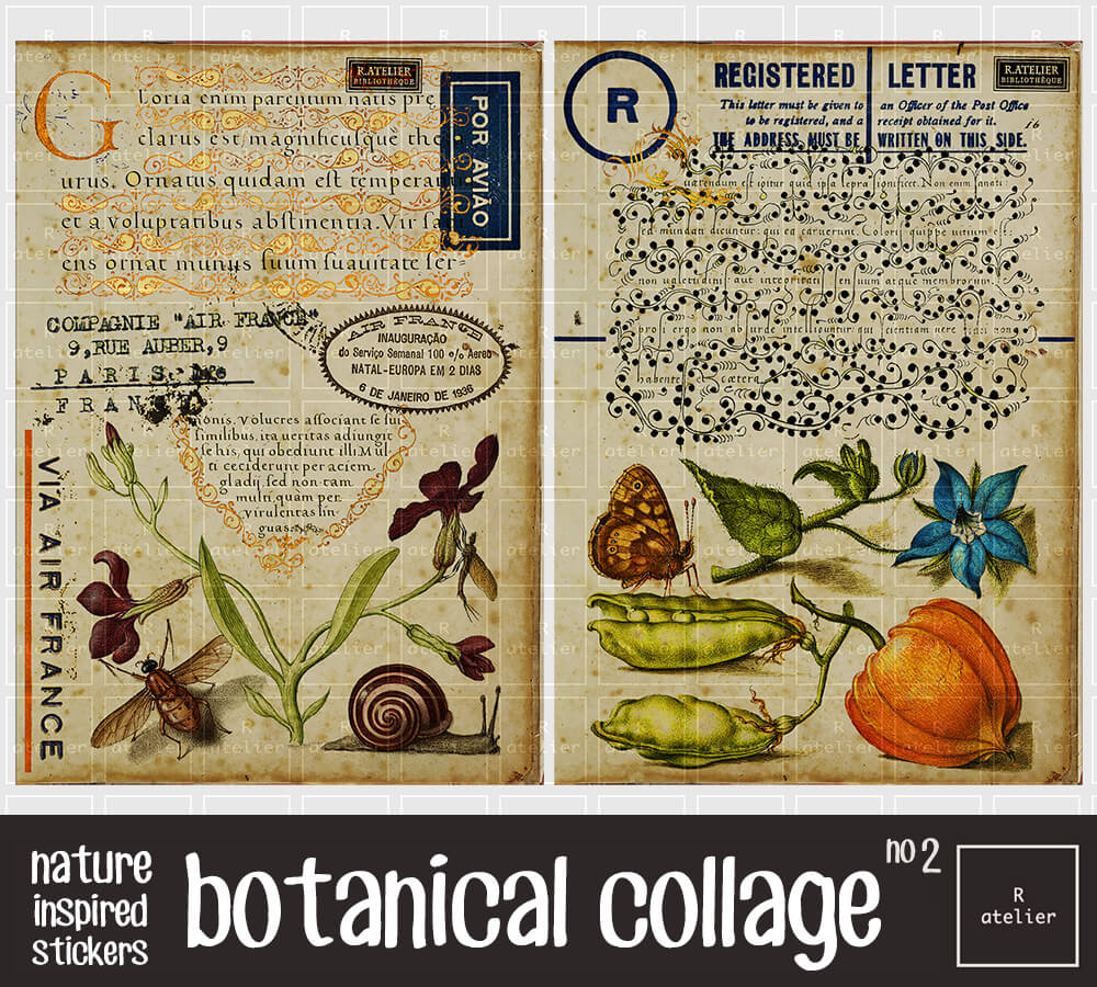 Botanical Collage Series | Scrapbooking Stickers Kit