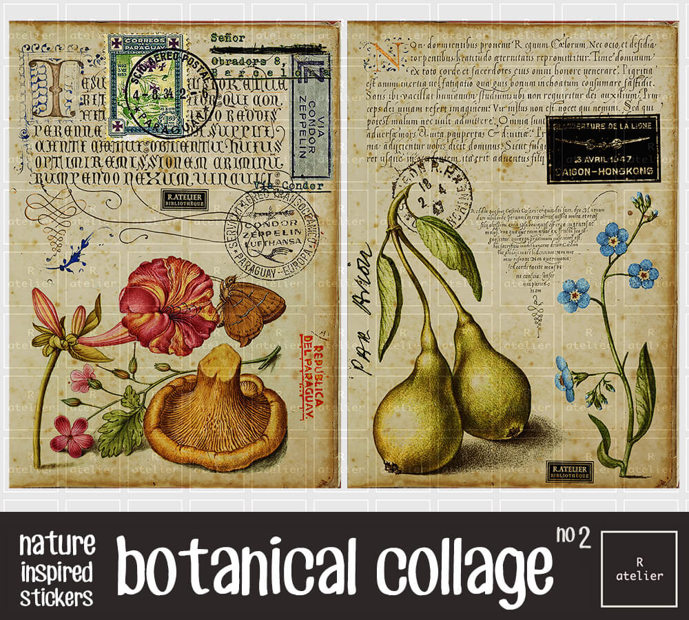 Botanical Collage Series | Scrapbooking Stickers Kit