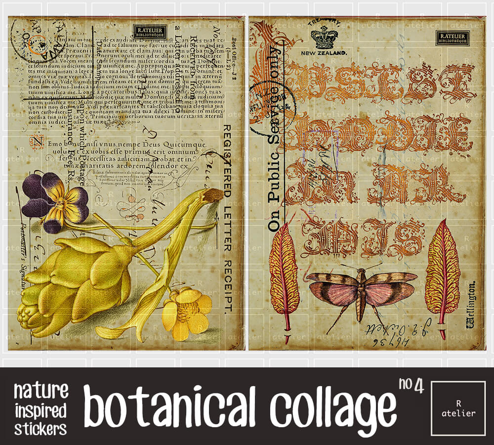 Botanical Collage Series | Scrapbooking Stickers Kit