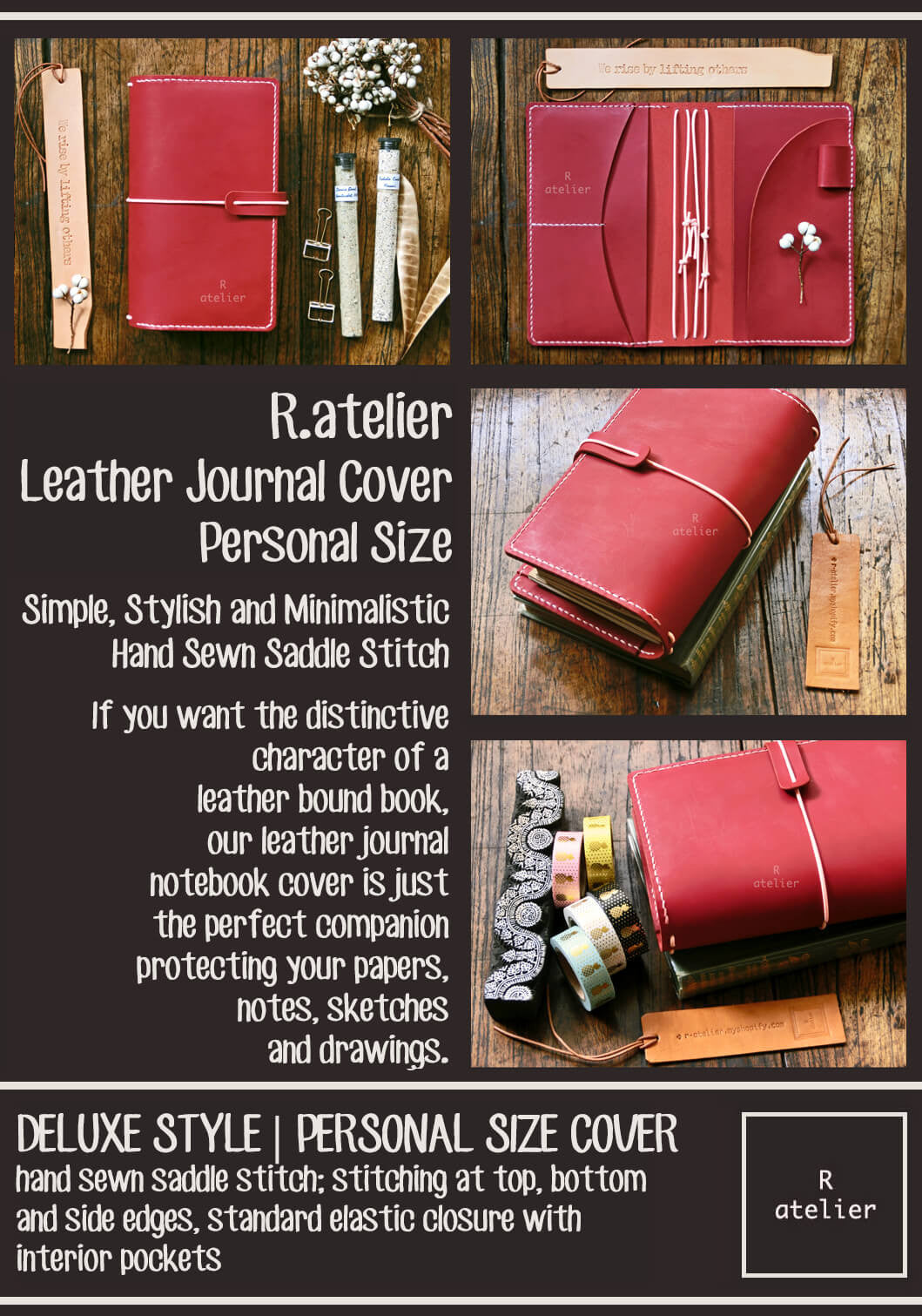 R.atelier Traveler's Notebook Leather Cover | Cardinal | Personal Size