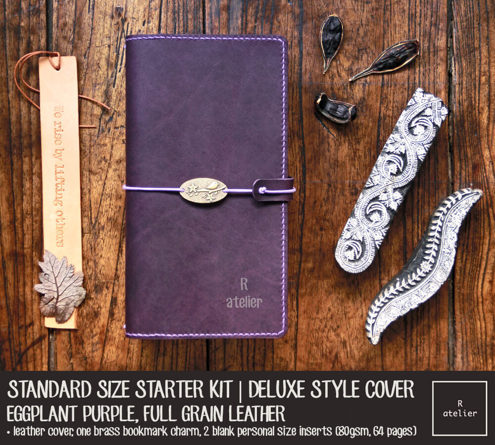 R.atelier Standard Size Traveler's Notebook Leather Cover | Eggplant Purple | Starter Kit