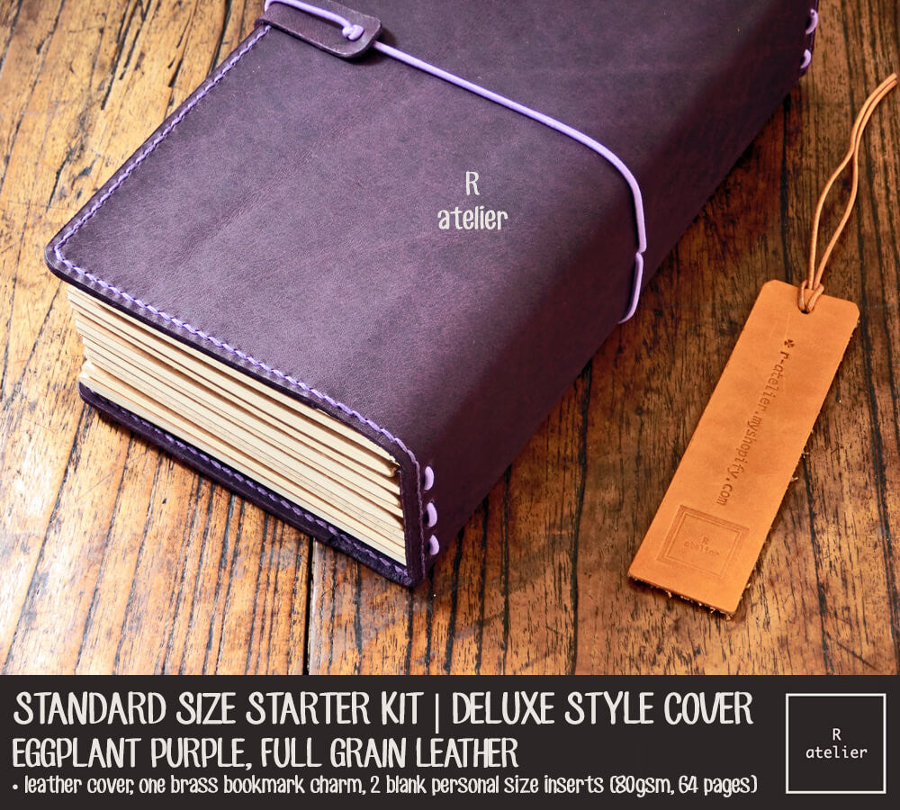 R.atelier Standard Size Traveler's Notebook Leather Cover | Eggplant Purple | Starter Kit