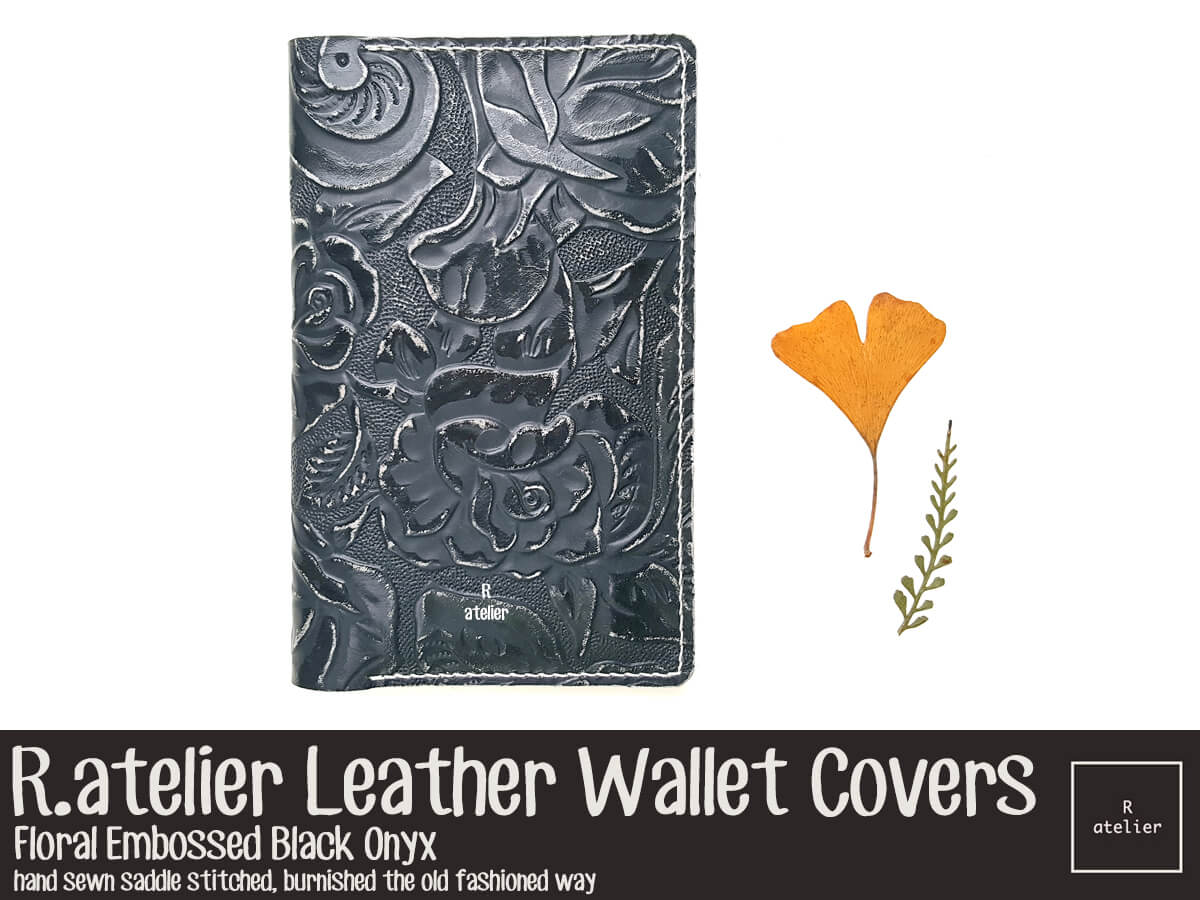 R.atelier Leather Wallet Cover | Floral Embossed Black Onyx