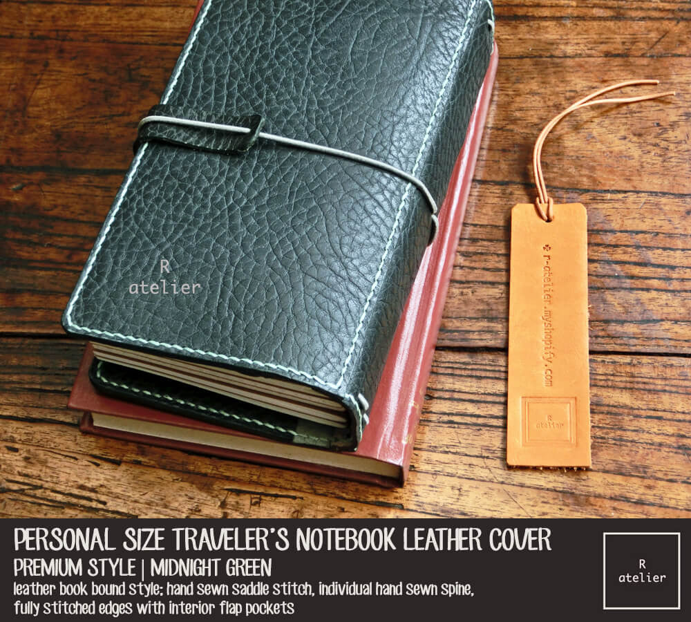 R.atelier Traveler's Notebook Leather Cover | Midnight Green | Personal Size