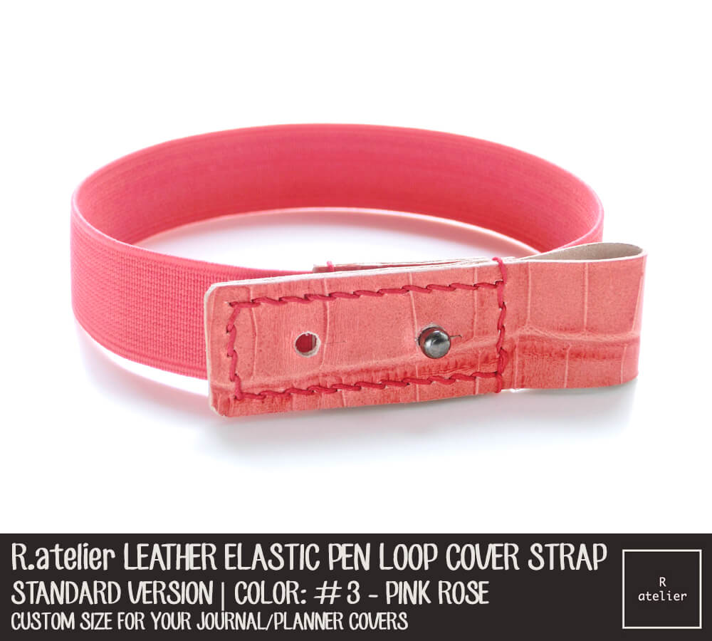 Standard #3 Pink Rose - Leather Elastic Pen Loop Cover Strap