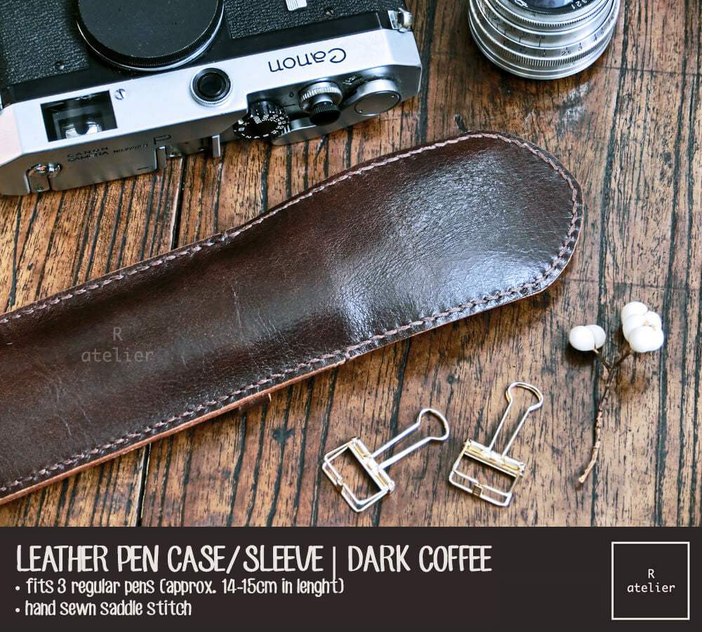 Handmade Leather Pen Case / Sleeve | Dark Coffee