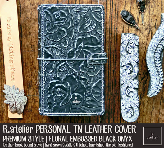 R.atelier Personal TN Leather Cover | Floral Embossed Black Onyx