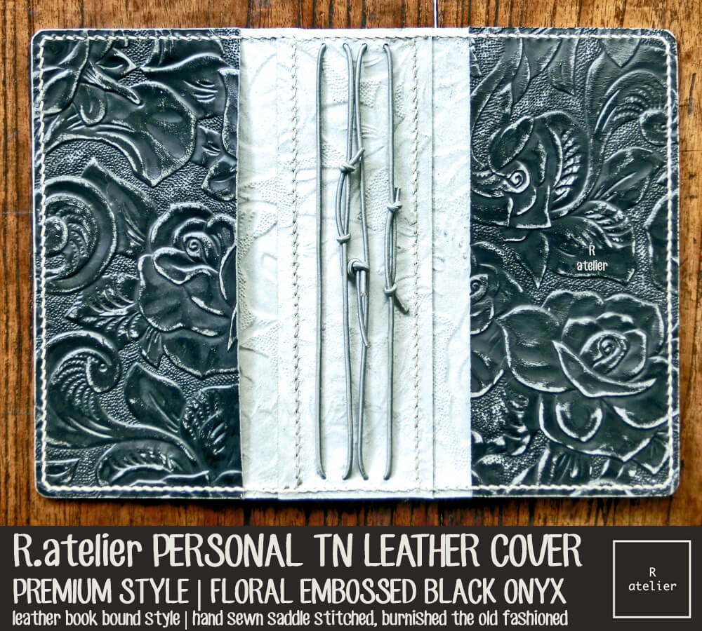 R.atelier Personal TN Leather Cover | Floral Embossed Black Onyx