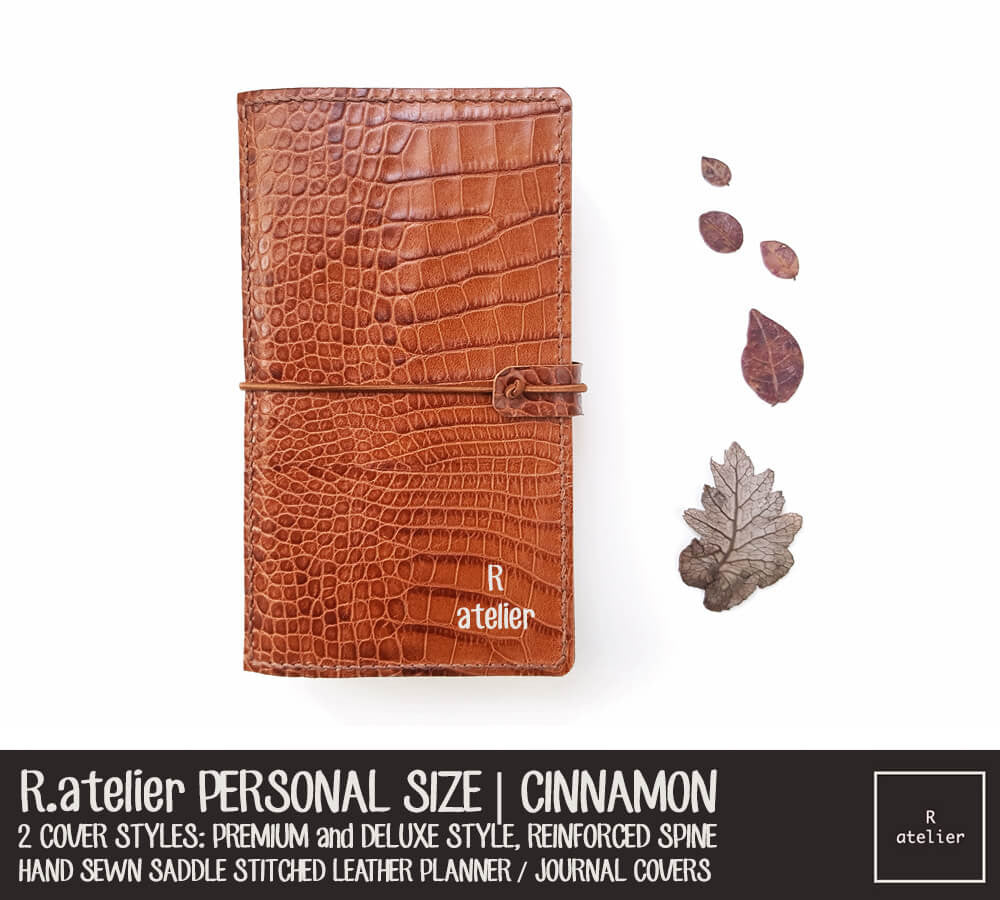 R.atelier Personal Size Traveler's Notebook Leather Cover | Cinnamon, Croc Embossed