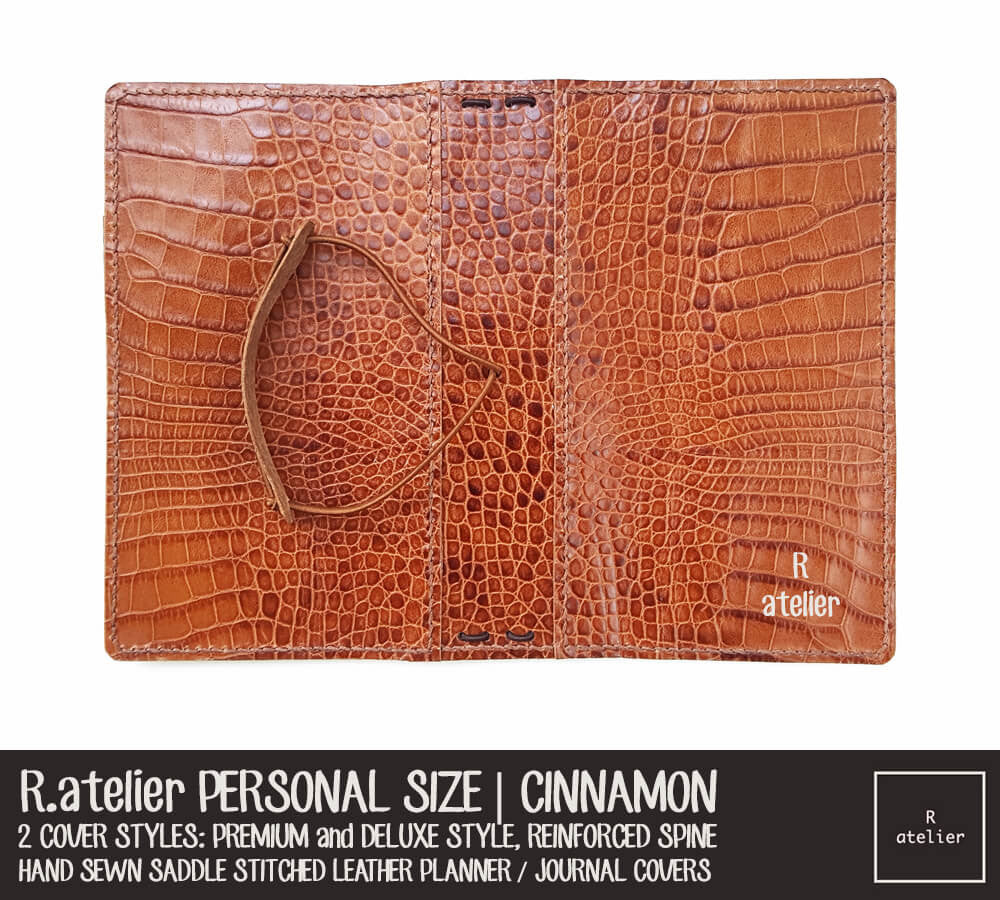 R.atelier Personal Size Traveler's Notebook Leather Cover | Cinnamon, Croc Embossed