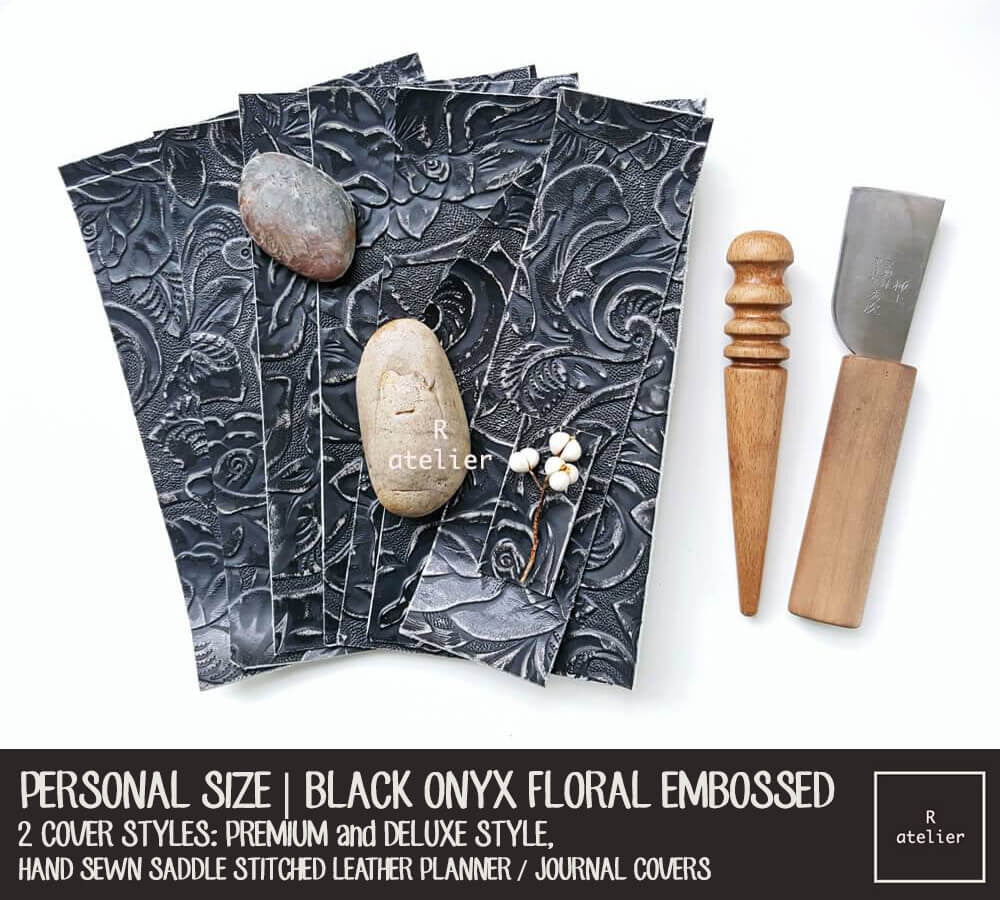 R.atelier Personal TN Folio | Floral Embossed Black Onyx