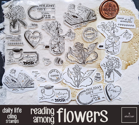 Reading Among Flowers  Junk Journal Scrapbooking Clear Stamps
