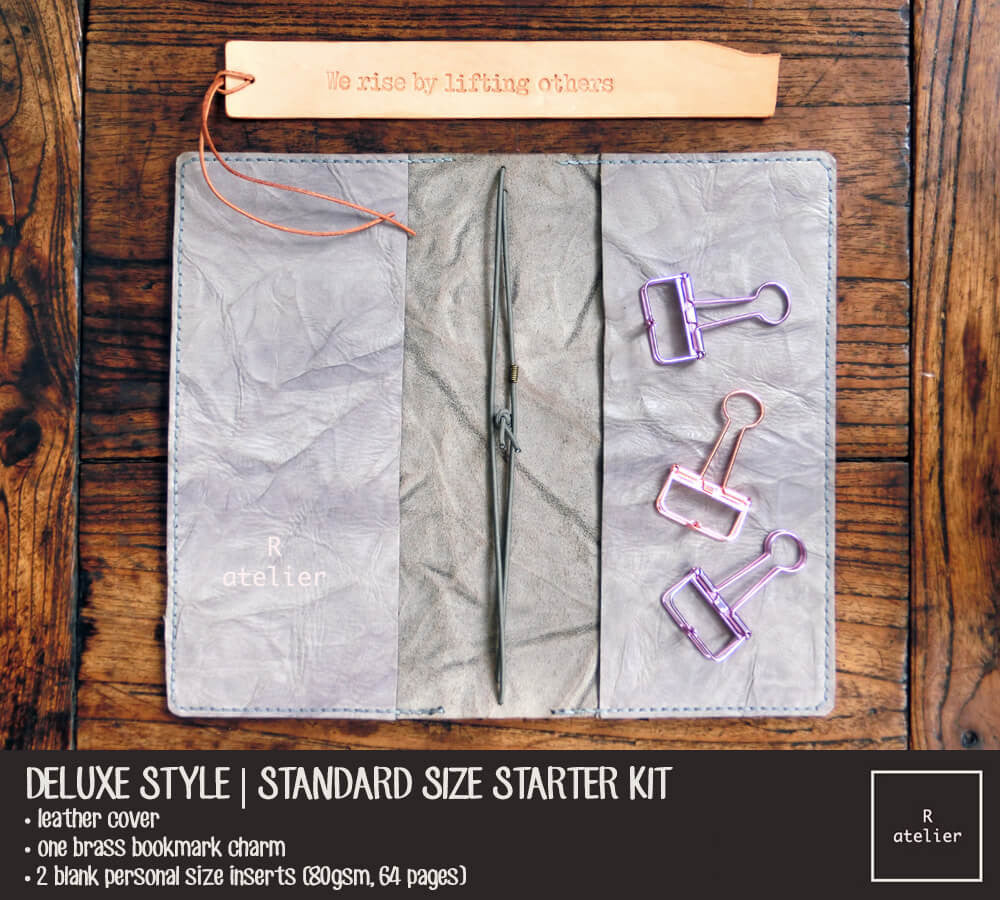 R.atelier Traveler's Notebook Leather Cover | Elephant Grey | Standard Size Starter Kit