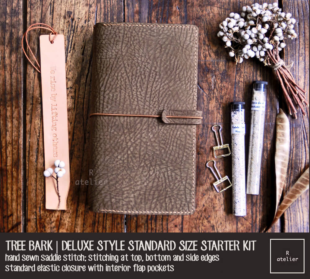 R.atelier Traveler's Notebook Leather Cover | Tree Bark | Deluxe Standard Size Starter Kit
