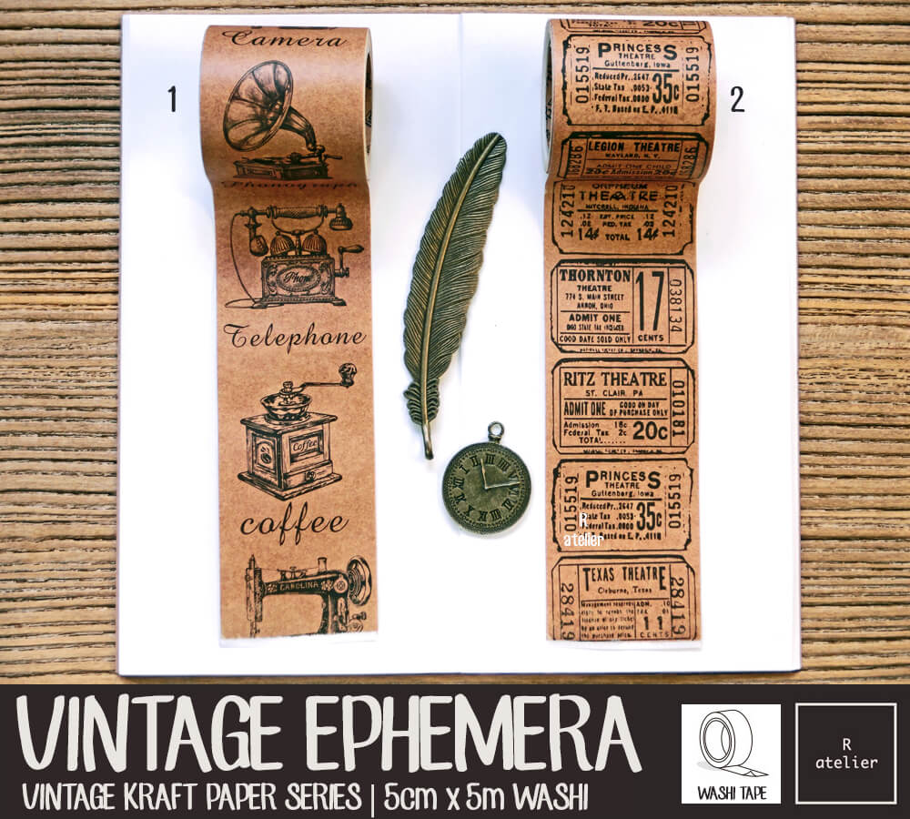 Vintage Ephemera Kraft Paper Washi Tapes | 5cm x 5m