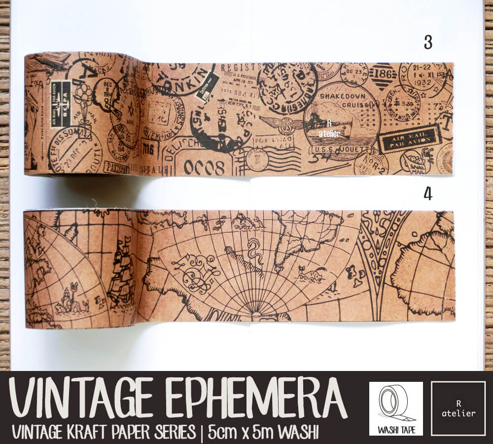 Vintage Ephemera Kraft Paper Washi Tapes | 5cm x 5m