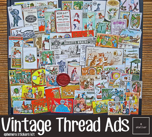 Vintage Thread Adverts | Scrapbooking Stickers Kit (88 pcs)