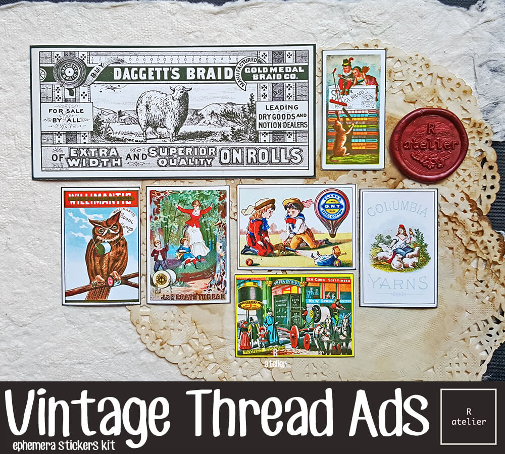 Vintage Thread Adverts Scrapbooking Stickers (88 pcs)