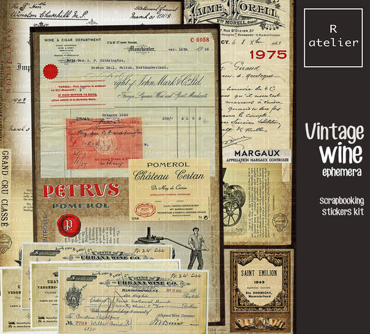 Vintage Wine Ephemera | Scrapbooking Washi Stickers
