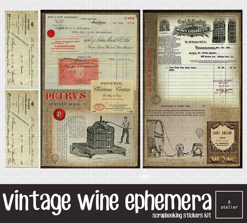 Vintage Wine Ephemera | Scrapbooking Washi Stickers