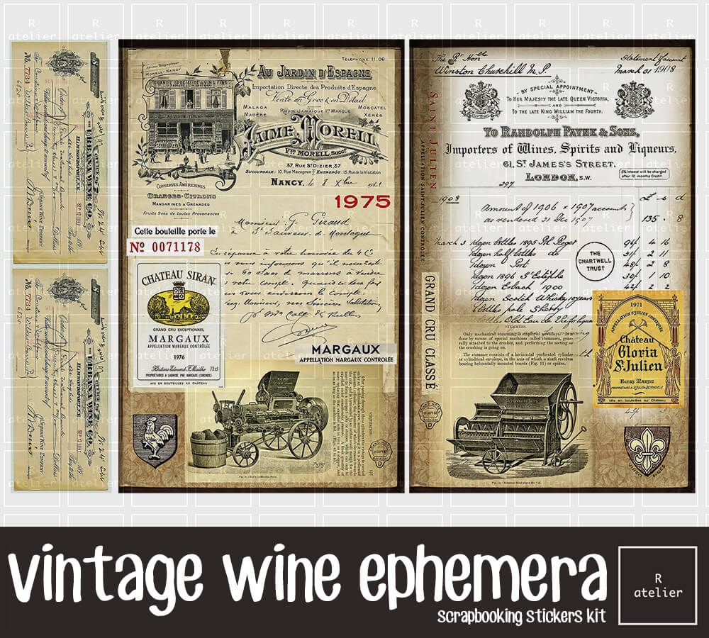 Vintage Wine Ephemera | Scrapbooking Washi Stickers