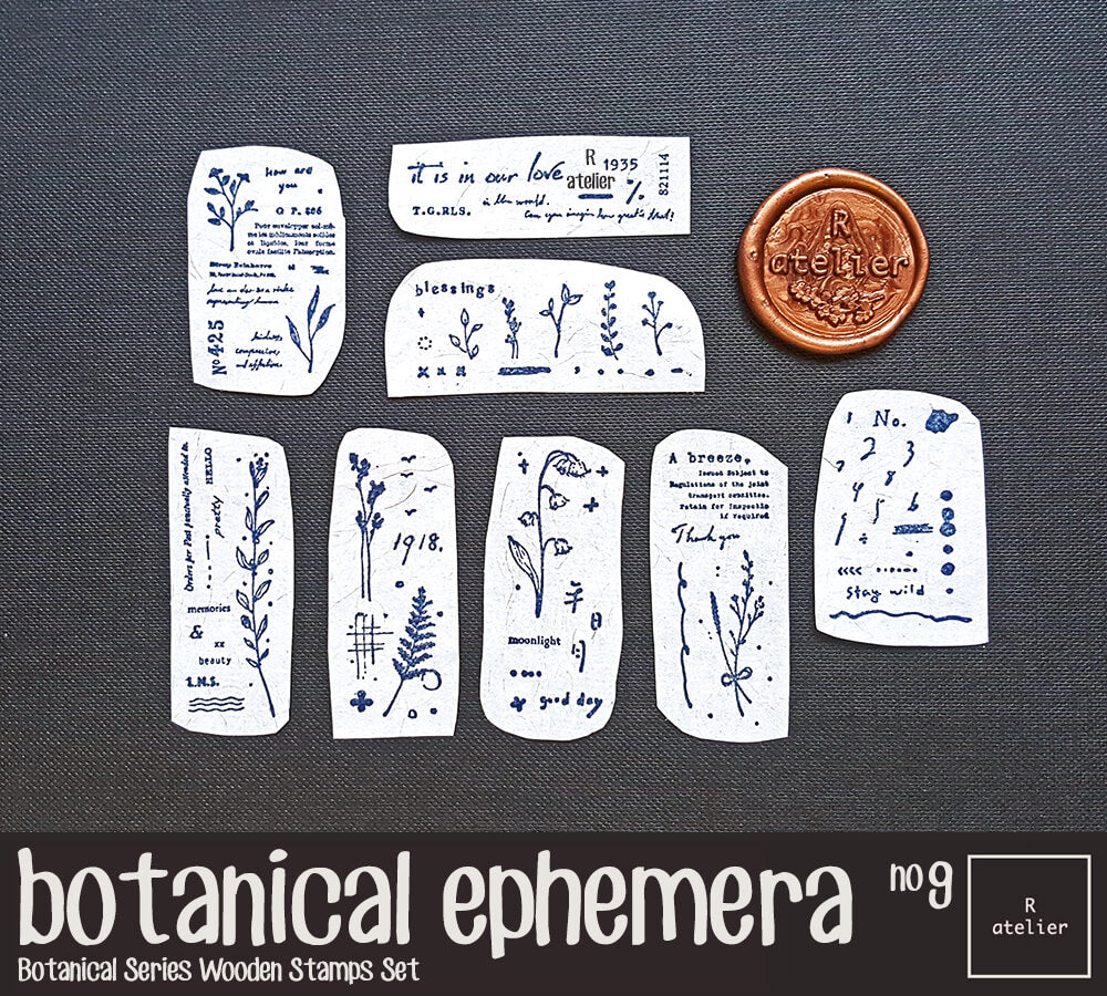 Botanical Ephemera (9) Wooden Stamps Set