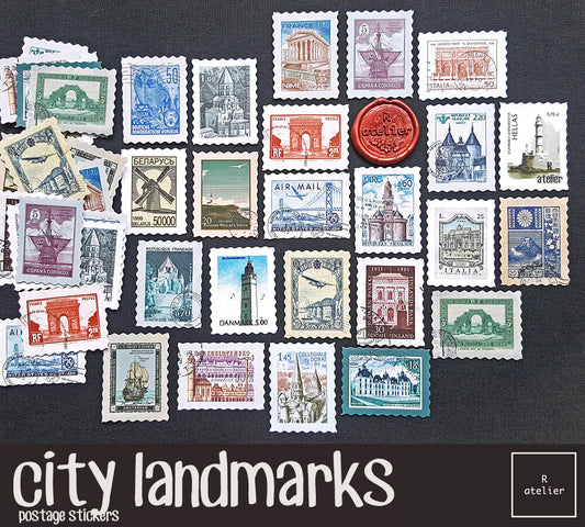 city landmarks postage Stickers