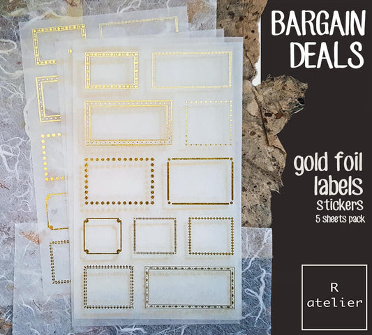 Gold Foil Label Sticker 5 Sheet Pack (Bargain Deals)
