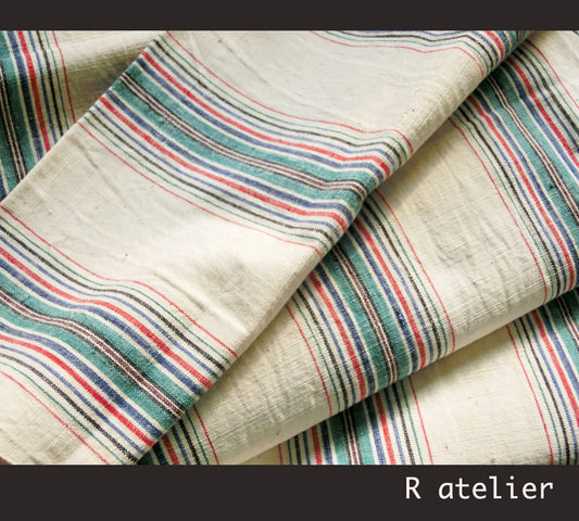 Vintage Chinese Fabric | Handwoven Cotton | Fabric By The Yard | Multicolor Stripe #004