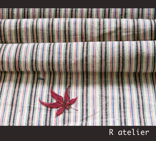 Vintage Chinese Fabric | Handwoven Cotton | Fabric By The Yard | Multicolor Stripe #010