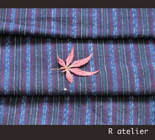Vintage Chinese Fabric | Handwoven Cotton | Fabric By The Bolt | Red-Blue Stripe #015