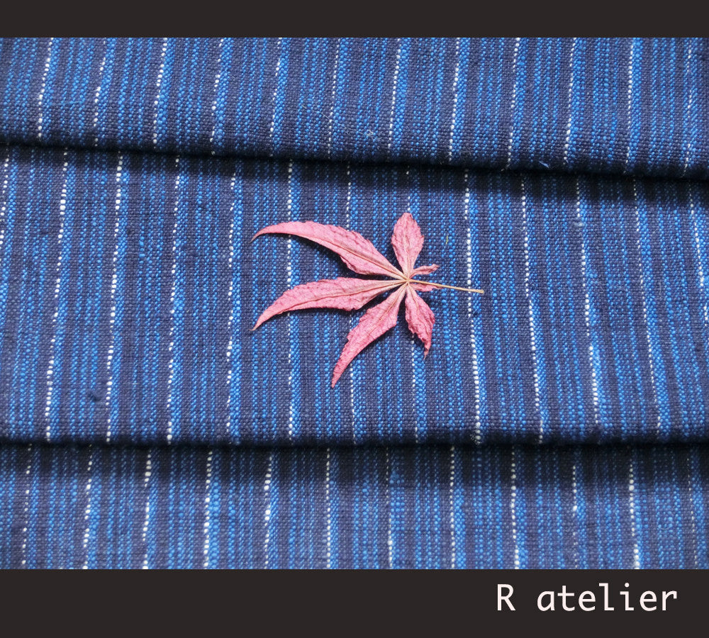 Vintage Chinese Fabric | Handwoven Cotton | Fabric By The Yard | Blue Stripe #014