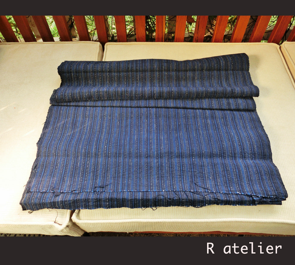 Vintage Chinese Fabric | Handwoven Cotton | Fabric By The Bolt | Blue Stripe #012