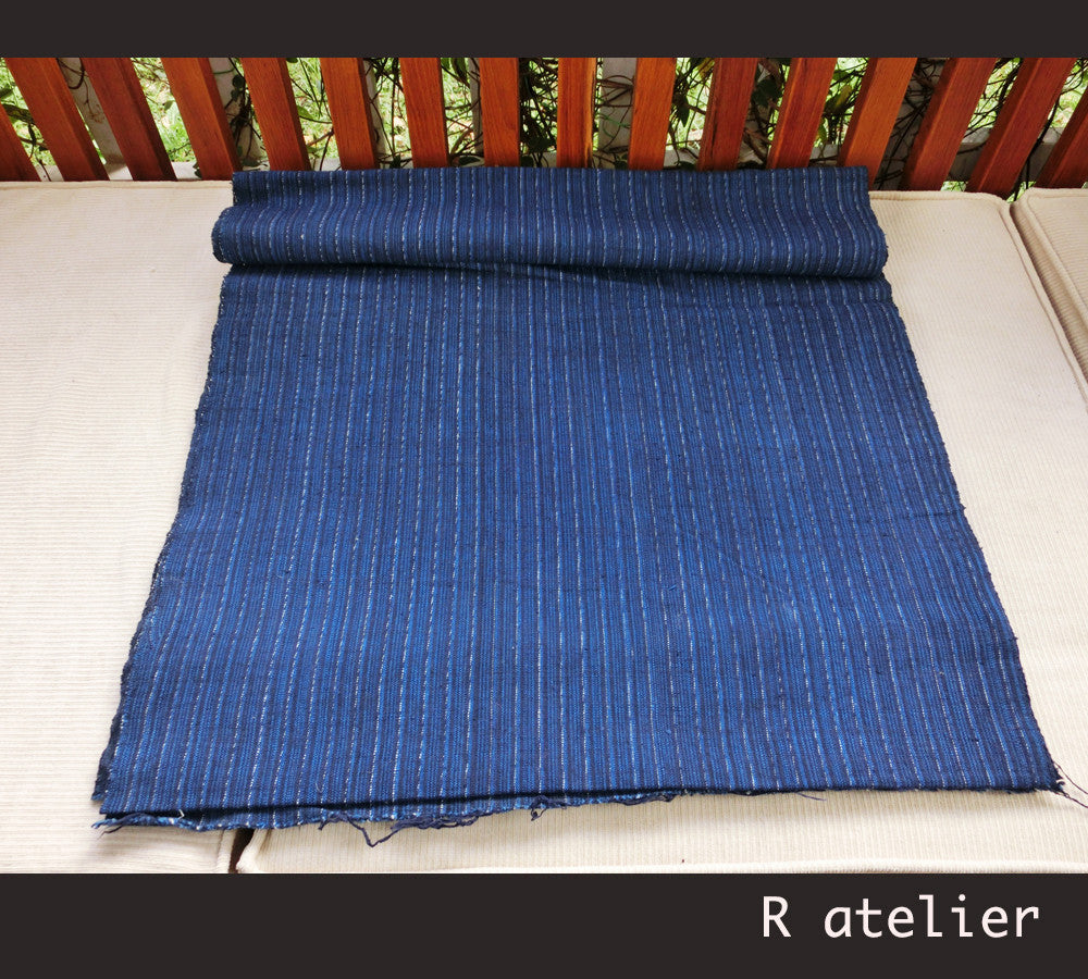 Vintage Chinese Fabric | Handwoven Cotton | Fabric By The Yard | Blue Stripe #014