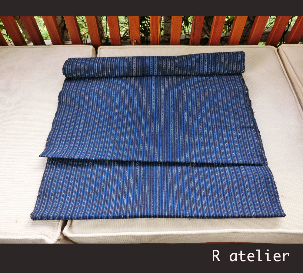 Vintage Chinese Fabric | Handwoven Cotton | Fabric By The Yard | Blue Stripe #013