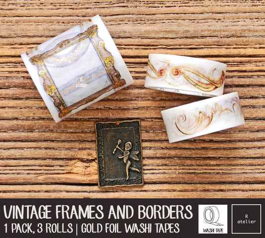 Vintage Frames & Borders Gold Foil Washi Tapes | 1 Set, 3 Rolls