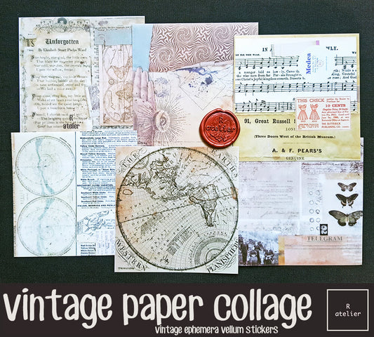 vintage paper collage | Vellum Stickers